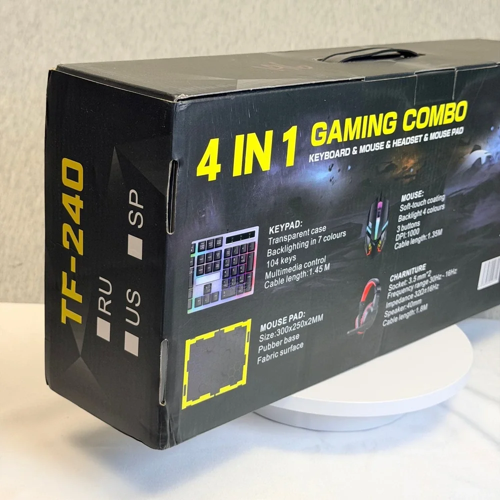 T-WOLF TF-240 4-in-1 Gaming Combo Backlit Keyboard Mouse Headset Mouse Pad NEW